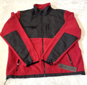 US Life Mens Zip Up Fleece Jacket Size XL Red/Black Pockets NWT